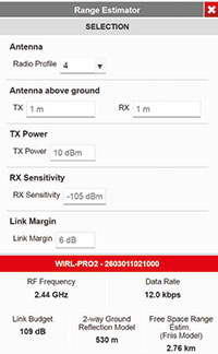 With the ‘Range Estimator,’ ranges can be calculated depending on a given data rate and link budget.